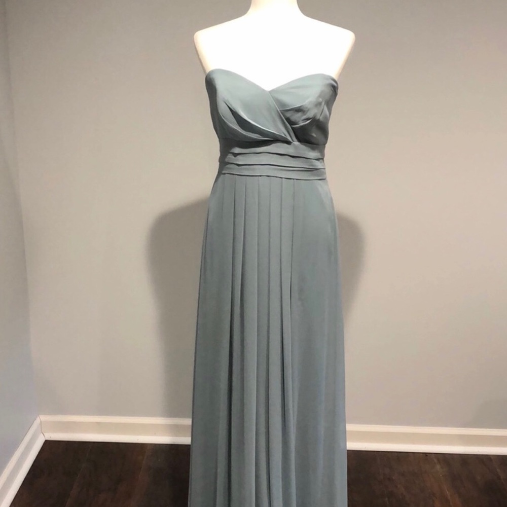 After Six slate blue long bridesmaid dress 8